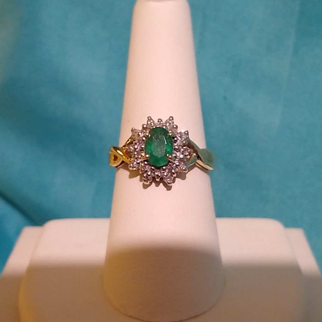 10k Yellow Gold Emerald And Diamond Ring